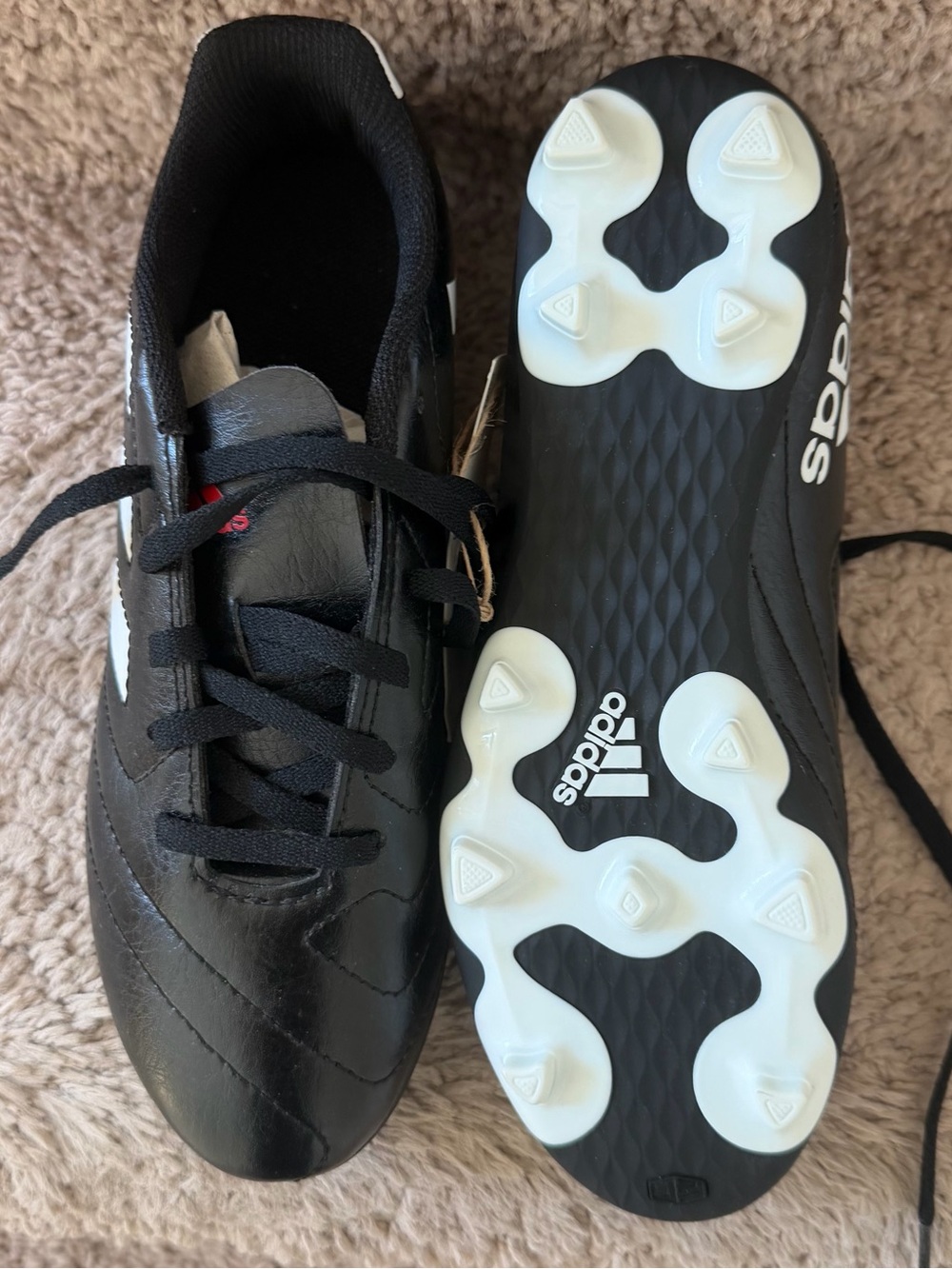 adidas Kids Black and White Soccer Cleats with White Studs